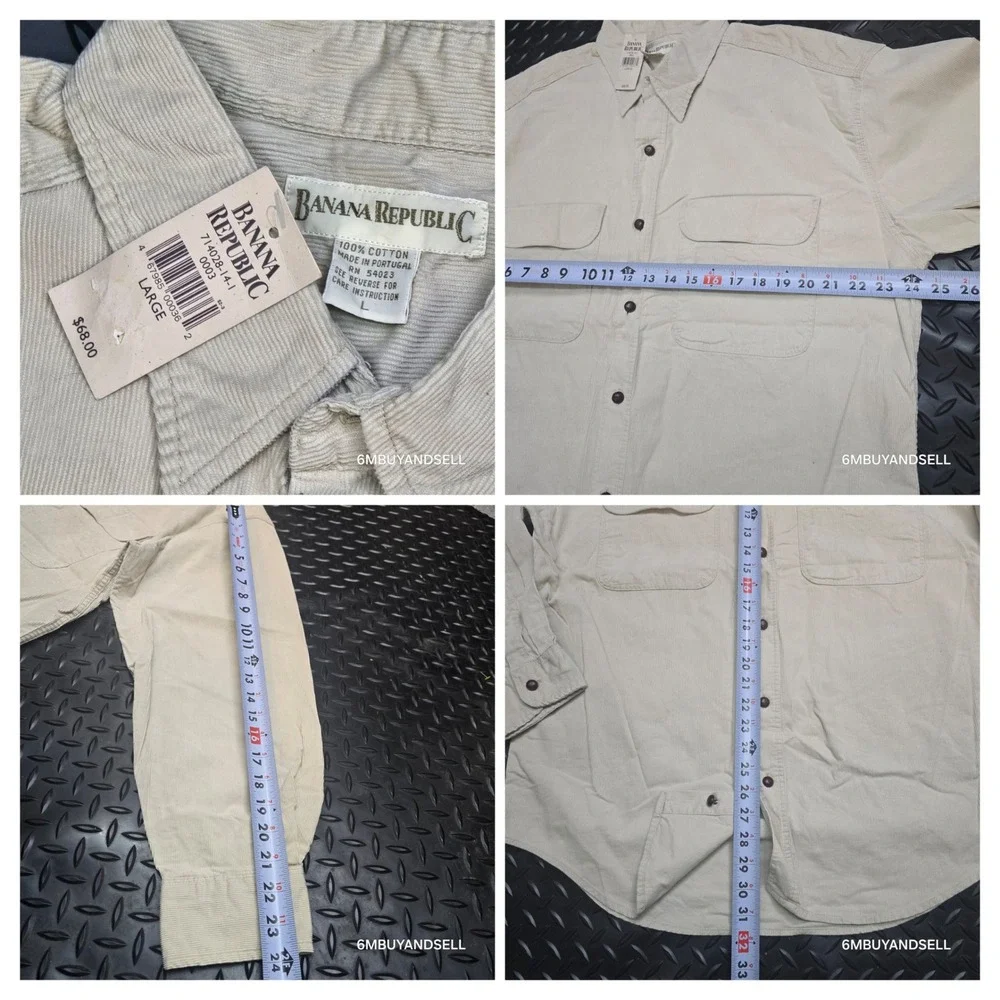 Vintage Banana‎ Republic Mens Corduroy Shirt L Beige Cotton Button Down Portugal